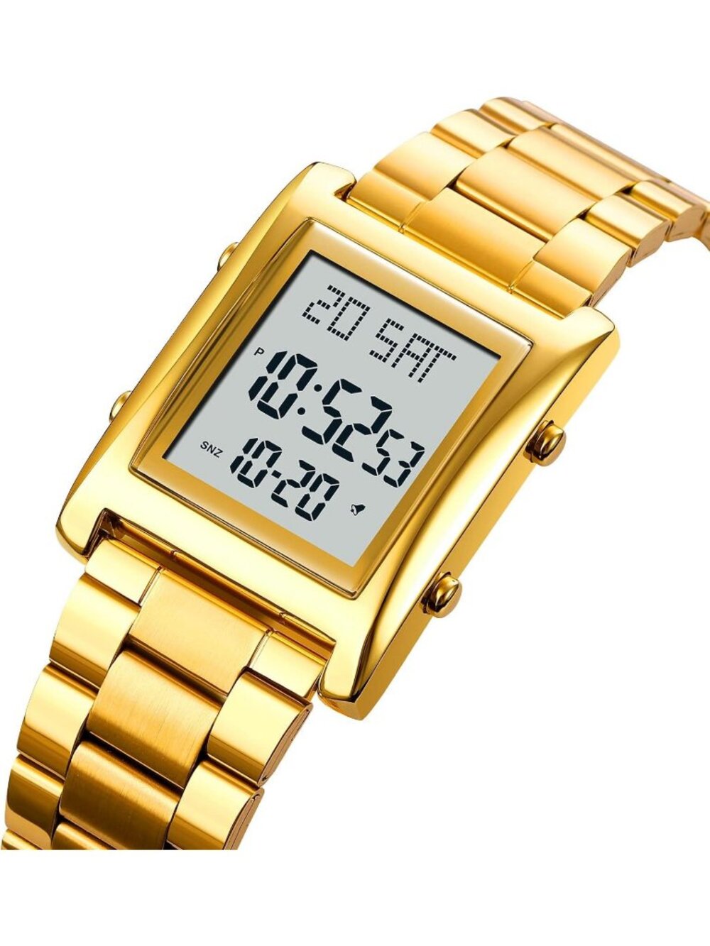 Men's Gold Waterproof Stainless Steel Digital Square Case Simple Wrist Watches - Picture 3 of 6